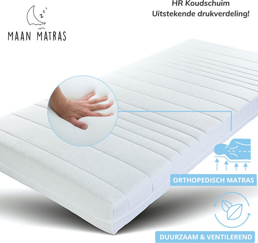Maan matras® 90x200 cm - Hr koudschuim - 20cm dik - Afritsbaar hoes wasbaar - Hotel kwaliteit - 90 x 200 cm - Gratis retourneren